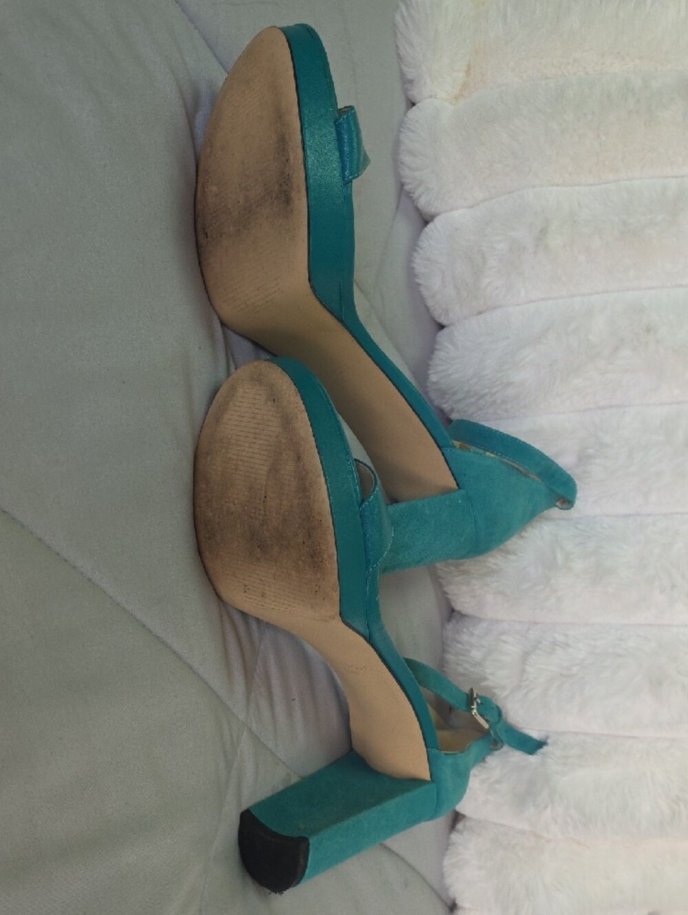 Nine West Teal Open-Toe Ankle-Strap Block Heels - Picture 5 of 9